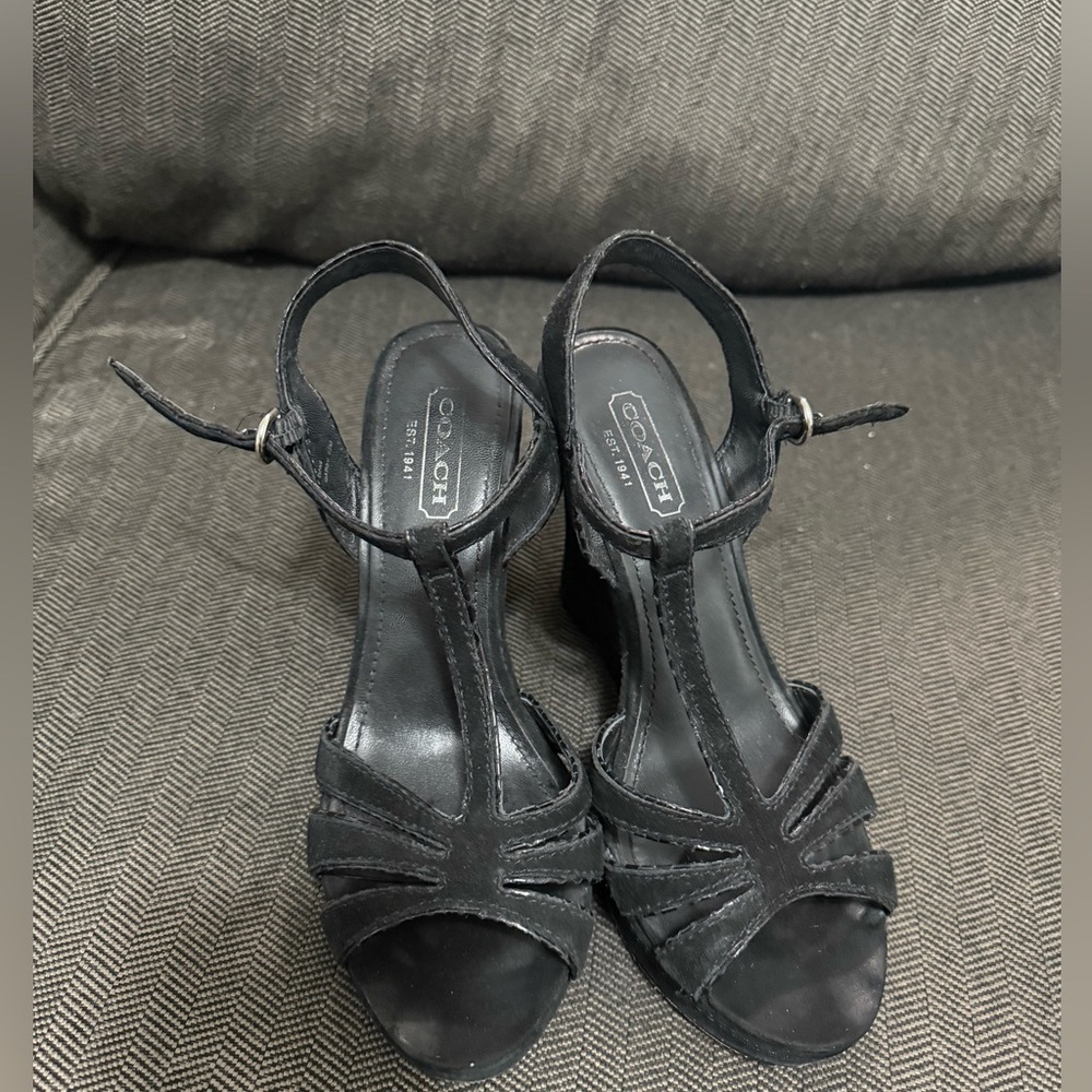 Coach Black Leather Strappy Sandals